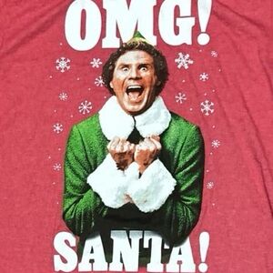 Funny Elf movie OMG SANTA! Size Large ugly tacky Christmas shortsleeved shirt.